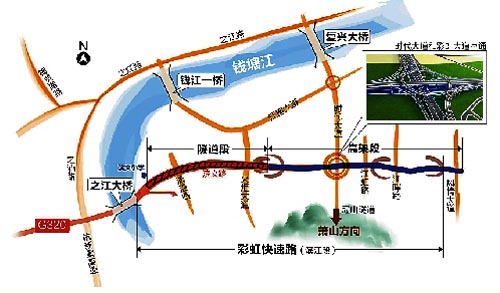 彩虹快速路之江大桥段年底通车 下穿地铁6号线隧道